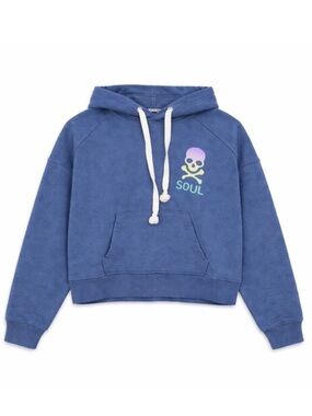 Soul cycle L cropped hoodie blue 0957 rainbow skull logo